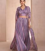 Purple Embroidered Chinnon Silk Free Size Stitched Palazzo Suit (Size Upto 42) Free size full stitched Up To 42" Size