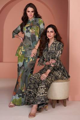 Black Embroidered Georgette Free Size Stitched Anarkali Palazzo Suit (Size Upto 42) Free size full stitched Up To 42" Size 3