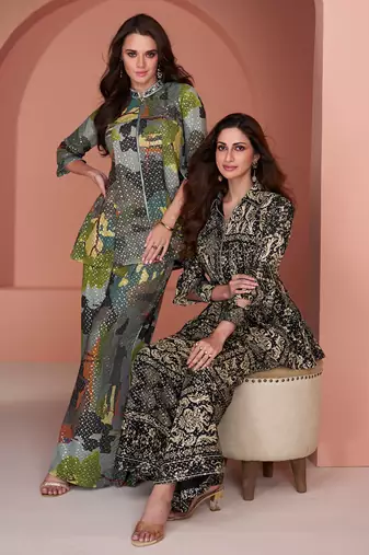 Black Embroidered Georgette Free Size Stitched Anarkali Palazzo Suit (Size Upto 42) Free size full stitched Up To 42" Size