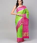 Hand Dyed Green & Pink Bandhani Silk Sustainable Saree