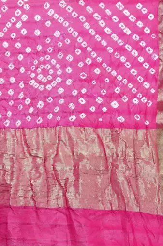 Hand Dyed Green & Pink Bandhani Silk Sustainable Saree