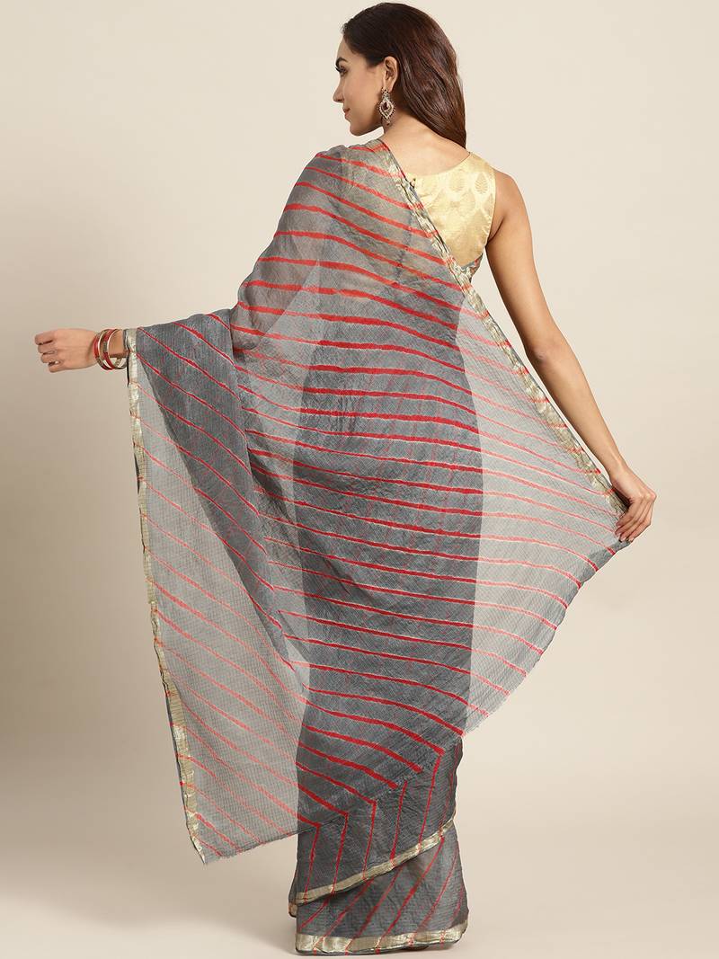 Leheriya Printed Zari Detailed Leheriya Saree