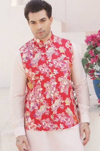 Crimson red men's printed jacket- meerut collection