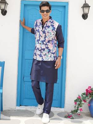 Azure blue men's printed jacket- meerut collection 1