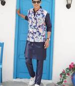Azure blue men's printed jacket- meerut collection