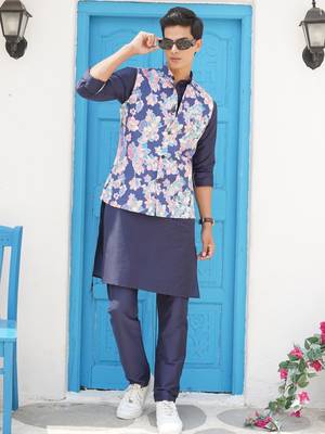 Azure blue men's printed jacket- meerut collection 2