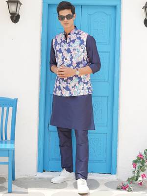 Azure blue men's printed jacket- meerut collection 3