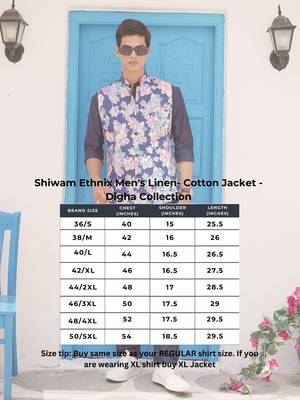 Azure blue men's printed jacket- meerut collection 4