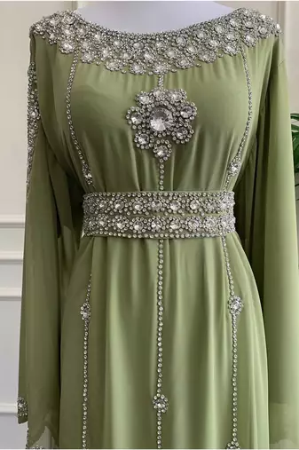 Olive Dress Silver Work Wedding Zari Embroidered Georgette Stitched Stone Work Dresses