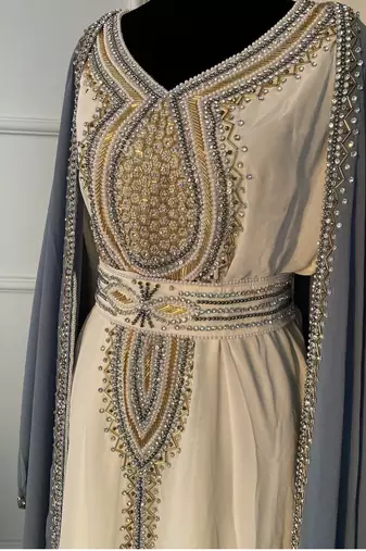 Grey Wedding Zari Embroidered Georgette Stitched Stone Work Wedding Dresses