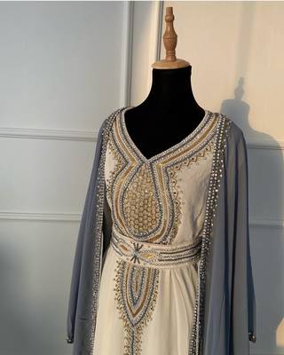 Grey Wedding Zari Embroidered Georgette Stitched Stone Work Wedding Dresses 3