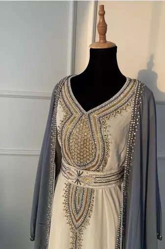 Grey Wedding Zari Embroidered Georgette Stitched Stone Work Wedding Dresses