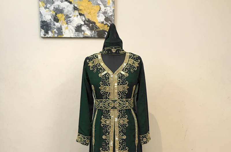 Black color luxurious Full Sleeves Handmade Moroccan Kaftan.