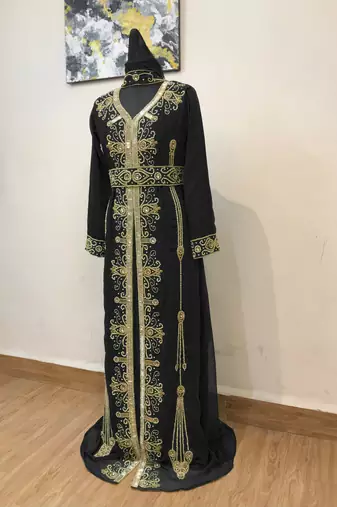 Black color Full Sleeves Handmade Moroccan Kaftan