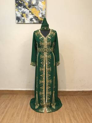 Dark Green color Full Sleeves Handmade Moroccan Kaftan  1