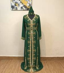 Dark Green color Full Sleeves Handmade Moroccan Kaftan 