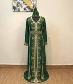 Dark Green color luxurious Full Sleeves Handmade Moroccan Kaftan .