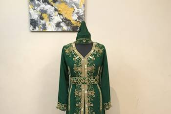 Dark Green color Full Sleeves Handmade Moroccan Kaftan  2