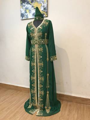 Dark Green color Full Sleeves Handmade Moroccan Kaftan  3