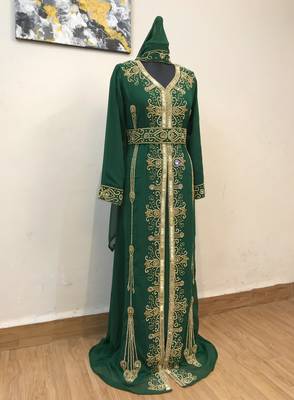 Dark Green color Full Sleeves Handmade Moroccan Kaftan  4