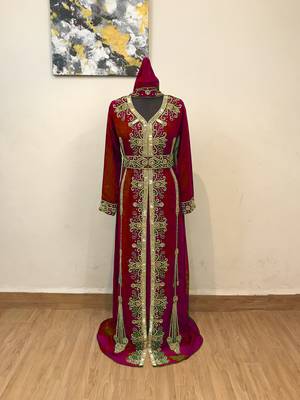 Maroon color Full Sleeves Handmade Moroccan Kaftan  1