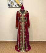 Maroon color luxurious Full Sleeves Handmade Moroccan Kaftan .