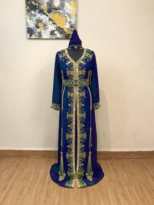 Navy-Blue color Full Sleeves Handmade Moroccan Kaftan 1