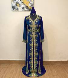 Navy-Blue color Full Sleeves Handmade Moroccan Kaftan