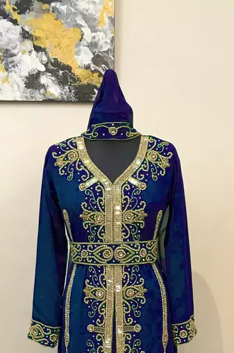 Navy-Blue color Full Sleeves Handmade Moroccan Kaftan