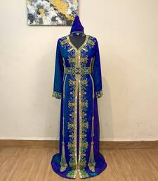 Royal-Blue color Full Sleeves Handmade Moroccan Kaftan