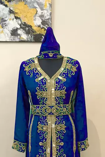 Royal-Blue color Full Sleeves Handmade Moroccan Kaftan