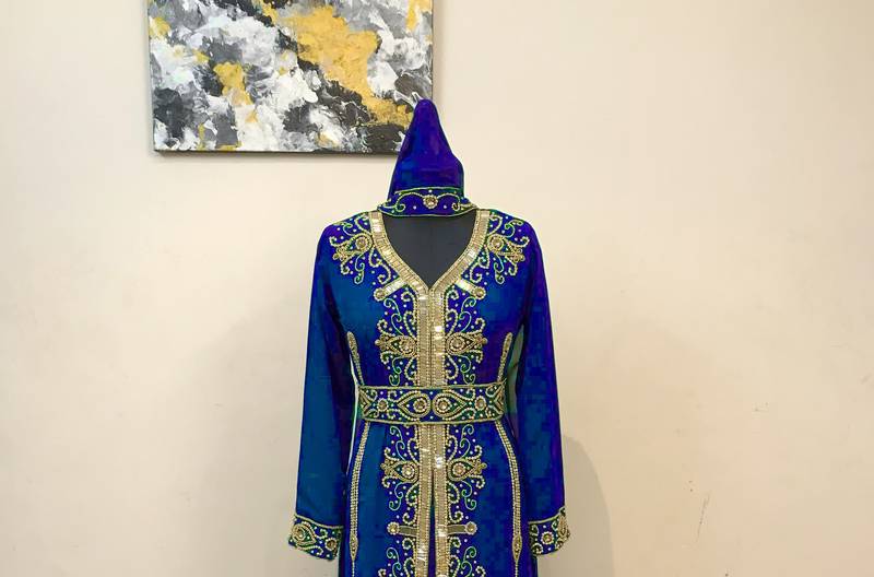 Royal-Blue color luxurious Full Sleeves Handmade Moroccan Kaftan.