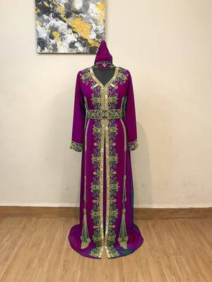Wine color Full Sleeves Handmade Moroccan Kaftan 1