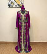 Wine color luxurious Full Sleeves Handmade Moroccan Kaftan.