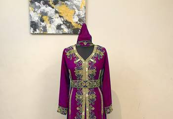 Wine color Full Sleeves Handmade Moroccan Kaftan 2