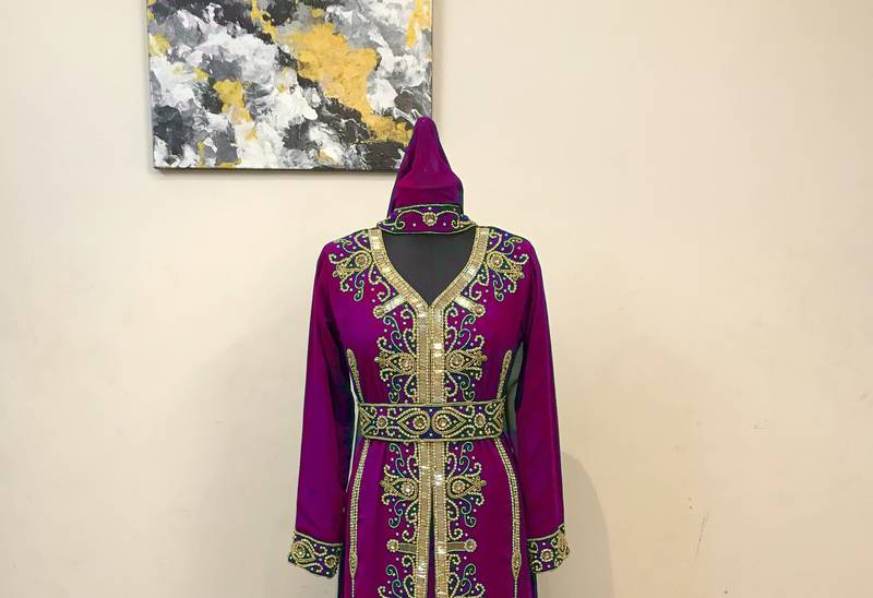 Wine color luxurious Full Sleeves Handmade Moroccan Kaftan.