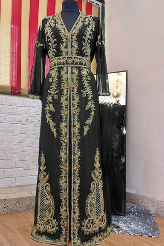 Black color luxurious Full Sleeves Handmade Moroccan Kaftan.