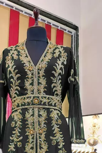 Black color Full Sleeves Handmade Moroccan Kaftan
