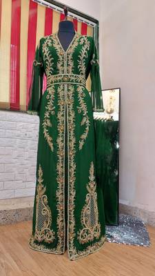Dark Green color Full Sleeves Handmade Moroccan Kaftan 1