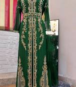 Dark Green color luxurious Full Sleeves Handmade Moroccan Kaftan.