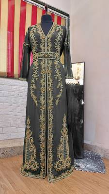 Grey color Full Sleeves Handmade Moroccan Kaftan 1