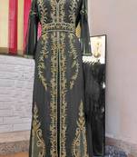 Grey color luxurious Full Sleeves Handmade Moroccan Kaftan.