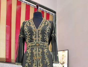 Grey color Full Sleeves Handmade Moroccan Kaftan 2