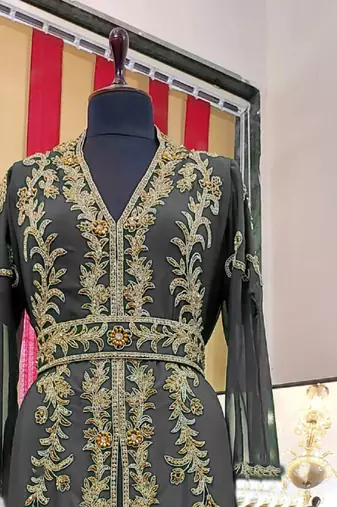 Grey color Full Sleeves Handmade Moroccan Kaftan