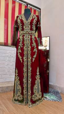 Maroon color Full Sleeves Handmade Moroccan Kaftan  1