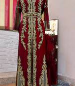 Maroon color Full Sleeves Handmade Moroccan Kaftan 