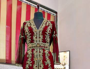 Maroon color Full Sleeves Handmade Moroccan Kaftan  2