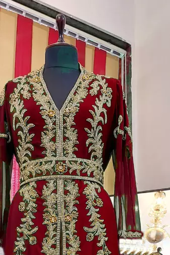 Maroon color Full Sleeves Handmade Moroccan Kaftan 