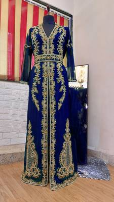 Navy-Blue color Full Sleeves Handmade Moroccan Kaftan 1