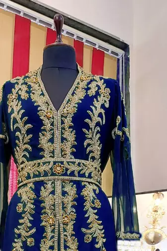 Navy-Blue color Full Sleeves Handmade Moroccan Kaftan